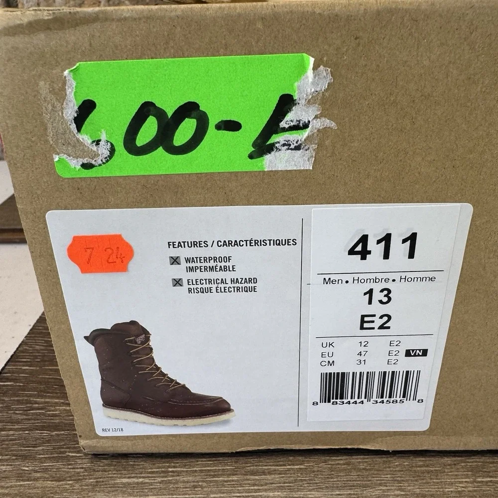 Red Wing 411 Brown Leather Work Boots Men's Size 13 E2 EE Traction Waterproof EH